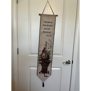 Christian Wall Hanging Bible Verse Matthew 11:28 Birdhouse Tassel Tapestry Rest